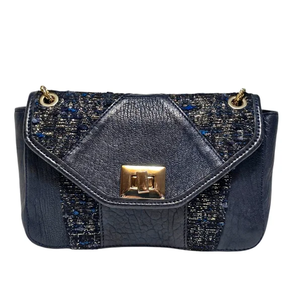 Sezane Mini Clark Leather and Tweed Chain Shoulder Bag